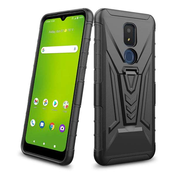 holster kickstand hyhrid phone case for cricket iocn 3 - black - www.coverlabusa.com