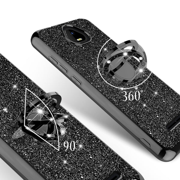 For Boost Schok Volt SV55 Case, Glitter Cute Phone Case Girls with Kickstand,Bling Diamond Rhinestone Bumper Ring Stand Sparkly Luxury Clear Thin Soft Protective Boost Schok Volt SV55 Case for Girl Women - Black