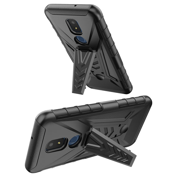 holster kickstand hyhrid phone case for cricket iocn 3 - black - www.coverlabusa.com