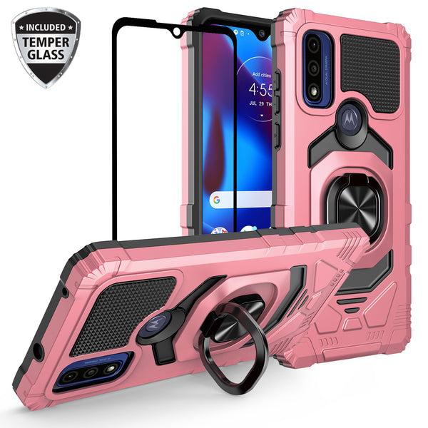 ring kickstand hyhrid phone case for motorola moto g pure - rose gold - www.coverlabusa.com