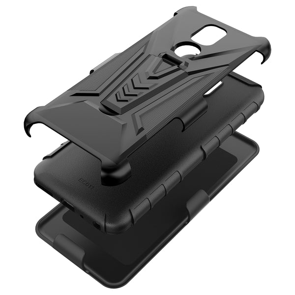 holster kickstand hyhrid phone case for cricket iocn 3 - black - www.coverlabusa.com