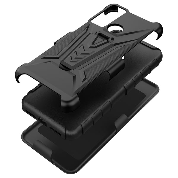 holster kickstand hyhrid phone case for tcl 20 xe - black - www.coverlabusa.com