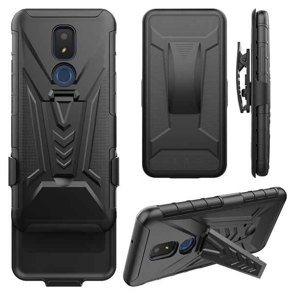 holster kickstand hyhrid phone case for cricket iocn 3 - black - www.coverlabusa.com