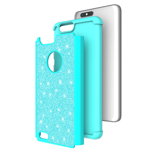 ZTE Sequoia Case, Blade Z Max, ZTE Z982 Glitter Bling Heavy Duty Shock Proof Hybrid Case with [HD Screen Protector] Dual Layer Protective Phone Case Cover for ZTE Sequoia, ZTE Blade Z Max, ZTE Z982 - Teal