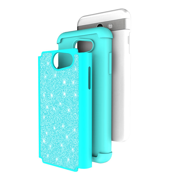 Samsung Galaxy J3 Emerge Glitter Hybrid Case - Teal - www.coverlabusa.com