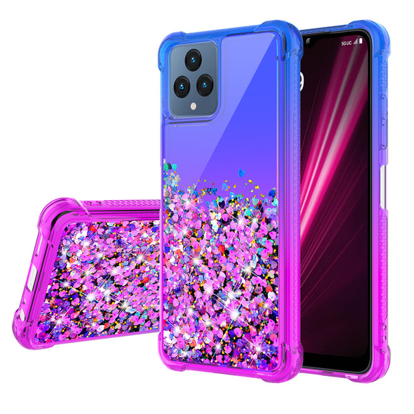 For T-Mobile REVVL 6 5G Case Liquid Glitter Phone Case Waterfall Floating Quicksand Bling Sparkle Cute Protective Girls Women Cover for T-Mobile REVVL 6 5G W/Temper Glass - (Blue/Purple Gradient)