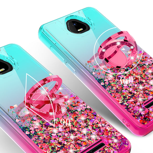 Glitter Phone Case Kickstand Compatible for Boost Schok Volt Case, SV55 Case,Ring Stand Liquid Floating Quicksand Bling Sparkle Protective Girls Women for Boost Schok Volt W/Temper Glass - (Teal/Pink Gradient)