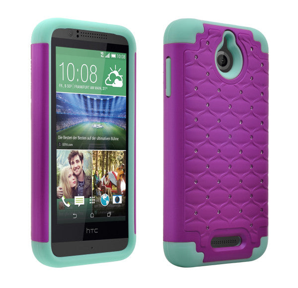 HTC Desire 510 Hybrid Rhinestone Case Cover - Purple/Teal - www.coverlabusa.com 