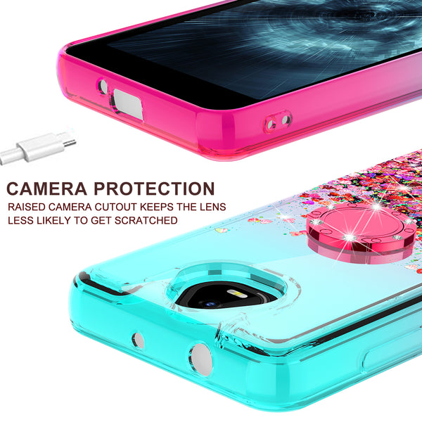 Glitter Phone Case Kickstand Compatible for Boost Schok Volt Case, SV55 Case,Ring Stand Liquid Floating Quicksand Bling Sparkle Protective Girls Women for Boost Schok Volt W/Temper Glass - (Teal/Pink Gradient)