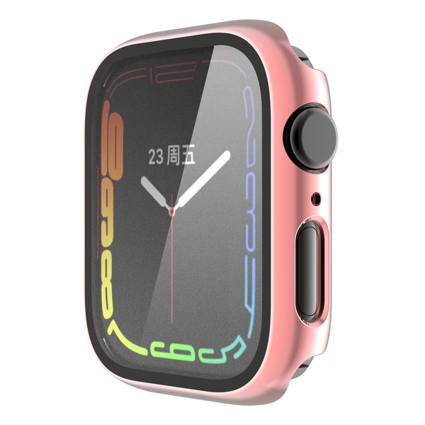 For Apple Watch iWatch Series 7 Case 41mm Tempered Glass Shockproof Full Cover -Pink
