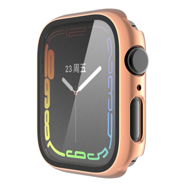 For Apple Watch iWatch Series 7 Case 41mm Tempered Glass Shockproof Full Cover - Rose Gold