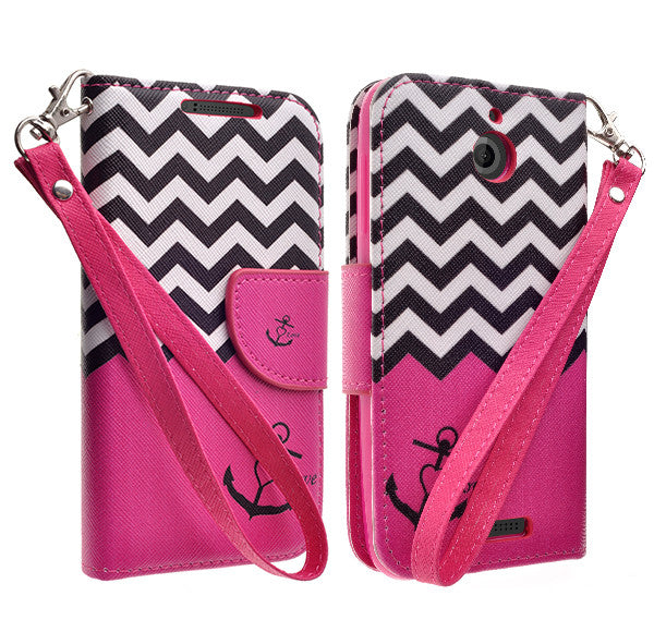 htc desire 510 leather wallet case - hot pink anchor - www.coverlabusa.com