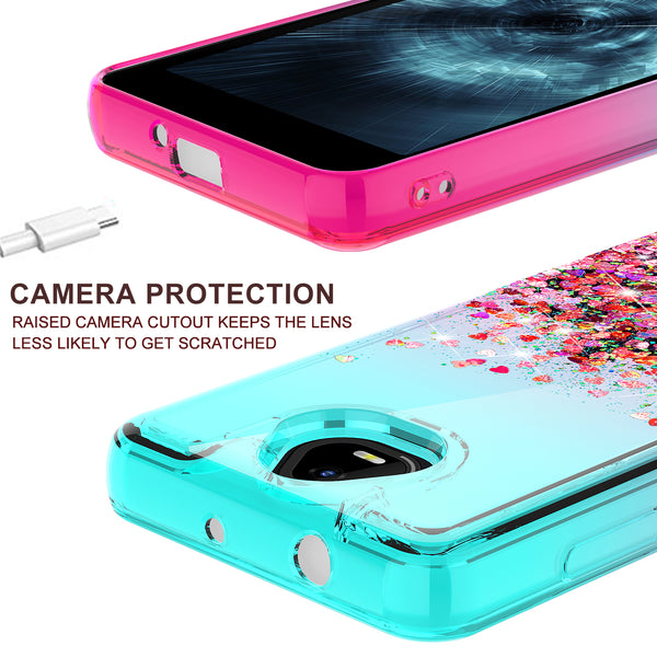 For Boost Schok Volt SV55 Case Liquid Glitter Phone Case Waterfall Floating Quicksand Bling Sparkle Cute Protective Girls Women Cover for Boost Schok Volt SV55 W/Temper Glass -  (Teal/Pink Gradient)