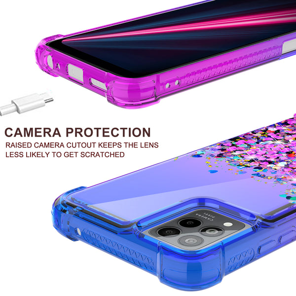 For T-Mobile REVVL 6 PRO 5G Case Liquid Glitter Phone Case Waterfall Floating Quicksand Bling Sparkle Cute Protective Girls Women Cover for T-Mobile REVVL 6 PRO 5G W/Temper Glass - (Blue/Purple Gradient)