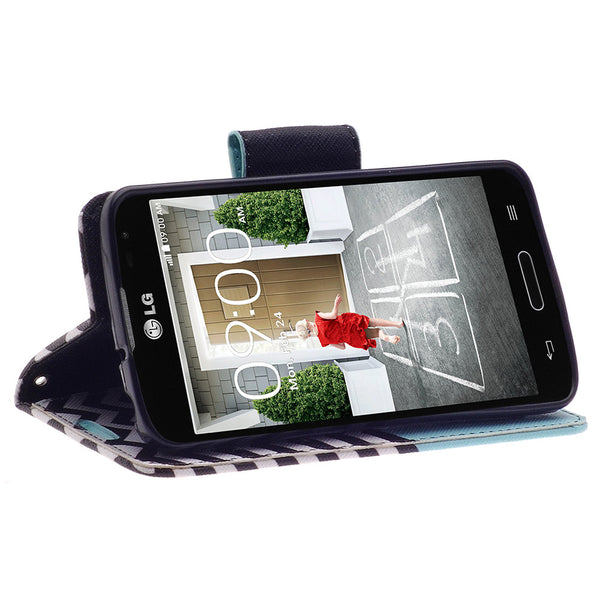 LG F70 Wallet Case [Card Slots + Money Pocket + Kickstand] and Strap - Teal Anchor