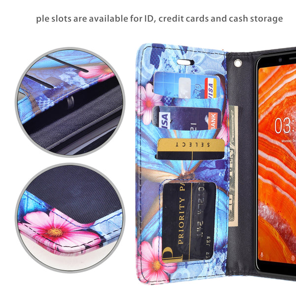 nokia 3.1 plus wallet case - blue butterfly - www.coverlabusa.com