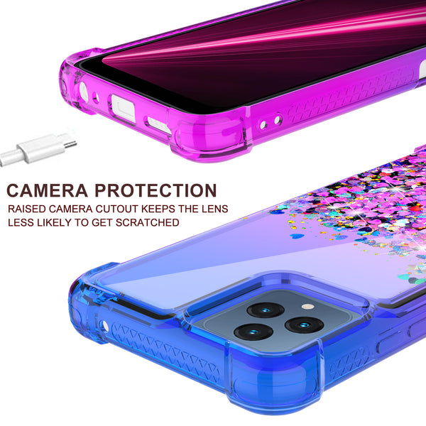 For T-Mobile REVVL 6 5G Case Liquid Glitter Phone Case Waterfall Floating Quicksand Bling Sparkle Cute Protective Girls Women Cover for T-Mobile REVVL 6 5G W/Temper Glass - (Blue/Purple Gradient)