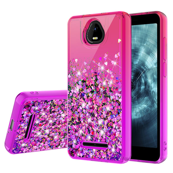 For Boost Schok Volt SV55 Case Liquid Glitter Phone Case Waterfall Floating Quicksand Bling Sparkle Cute Protective Girls Women Cover for Boost Schok Volt SV55 W/Temper Glass -  (Hot Pink/Purple Gradient)