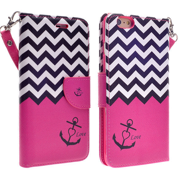 iphone 6 plus case, iphone 6 plus wallet case - hot pink anchor - www.coverlabusa.com