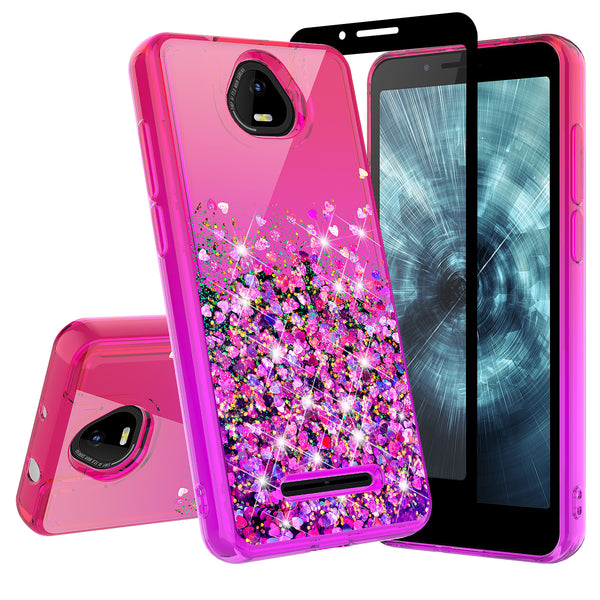 For Boost Schok Volt SV55 Case Liquid Glitter Phone Case Waterfall Floating Quicksand Bling Sparkle Cute Protective Girls Women Cover for Boost Schok Volt SV55 W/Temper Glass -  (Hot Pink/Purple Gradient)