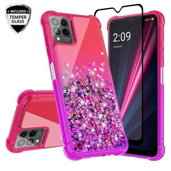 For T-Mobile REVVL 6 PRO 5G Case Liquid Glitter Phone Case Waterfall Floating Quicksand Bling Sparkle Cute Protective Girls Women Cover for T-Mobile REVVL 6 PRO 5G W/Temper Glass - (Hot Pink/Purple Gradient)