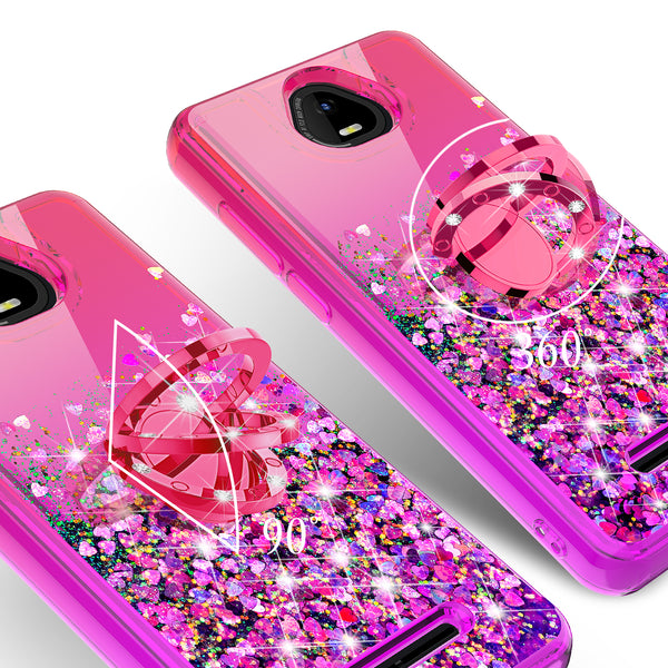 Glitter Phone Case Kickstand Compatible for Boost Schok Volt Case, SV55 Case,Ring Stand Liquid Floating Quicksand Bling Sparkle Protective Girls Women for Boost Schok Volt W/Temper Glass - (Hot Pink/Purple Gradient)