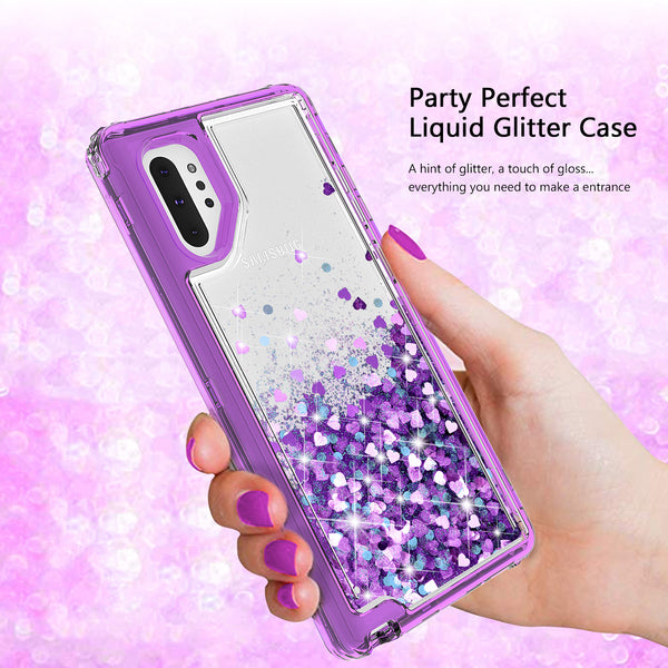 hard clear glitter phone case for samsung galaxy note 10 plus - purple - www.coverlabusa.com 