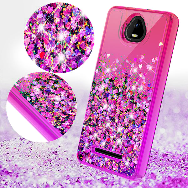 For Boost Schok Volt SV55 Case Liquid Glitter Phone Case Waterfall Floating Quicksand Bling Sparkle Cute Protective Girls Women Cover for Boost Schok Volt SV55 W/Temper Glass -  (Hot Pink/Purple Gradient)