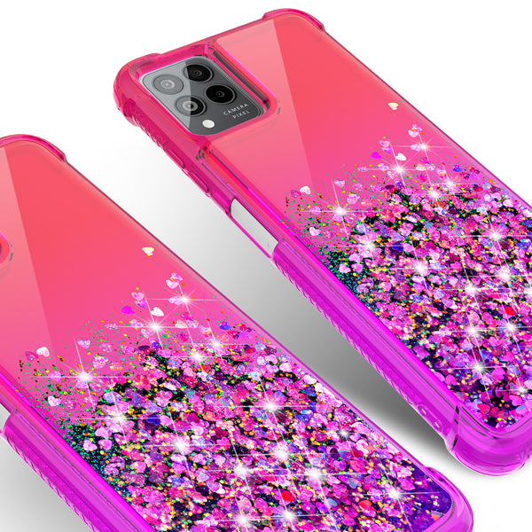 For T-Mobile REVVL 6 PRO 5G Case Liquid Glitter Phone Case Waterfall Floating Quicksand Bling Sparkle Cute Protective Girls Women Cover for T-Mobile REVVL 6 PRO 5G W/Temper Glass - (Hot Pink/Purple Gradient)