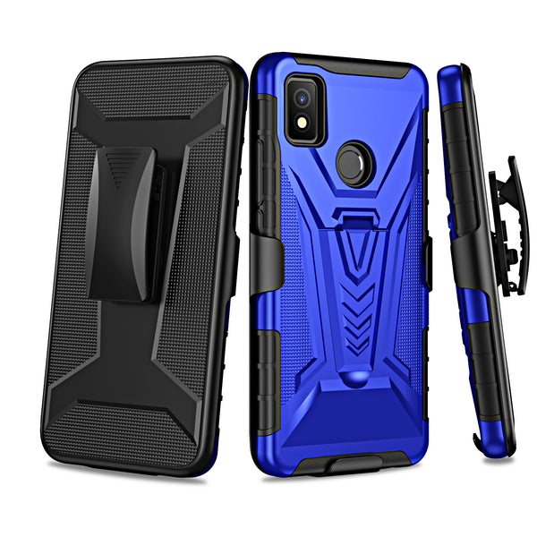 For Cricket Icon 4 Case with Tempered Glass Screen Protector Heavy Duty Protective Phone Case,Built-in Kickstand Rugged Shockproof Protective Phone Case - Blue