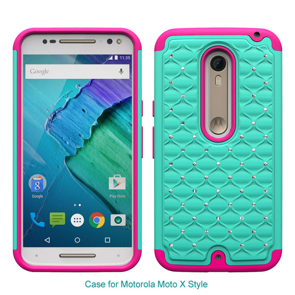 Motorola Moto X Style Rhinestone Case - teal/hot pink - www.coverlabusa.com