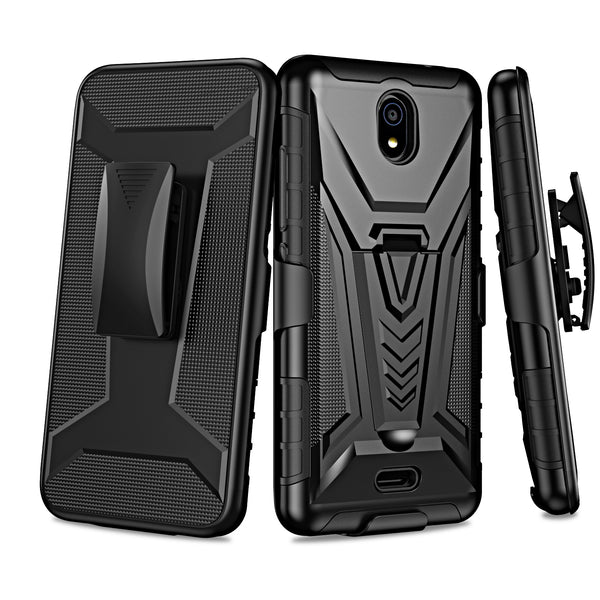 For Nokia C100 Case [Military Grade] Ring Car Mount Kickstand w/[Tempered Glass] Hybrid Hard PC Soft TPU Shockproof Protective Case - Black