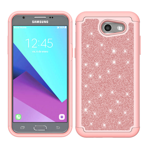 Samsung Galaxy J3 Emerge Glitter Hybrid Case - Rose Gold - www.coverlabusa.com