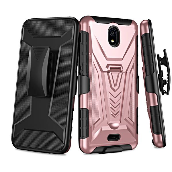 For Nokia C100 Case [Military Grade] Ring Car Mount Kickstand w/[Tempered Glass] Hybrid Hard PC Soft TPU Shockproof Protective Case - Rose Gols