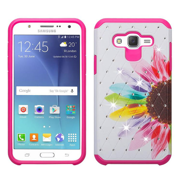 Galaxy J7 Case, Samsung Galaxy J7 [Shock / Impact Resistant] Diamond Hybrid Dual Layer Defender Protective Case Cover for Galaxy J7 (Boost Mobile,Virgin,MetroPcs,T-Mobile), Sun Flower, WWW.COVERLABUSA.COM