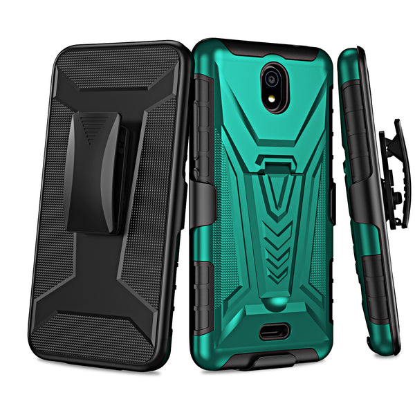 For Nokia C100 Case [Military Grade] Ring Car Mount Kickstand w/[Tempered Glass] Hybrid Hard PC Soft TPU Shockproof Protective Case - Teal