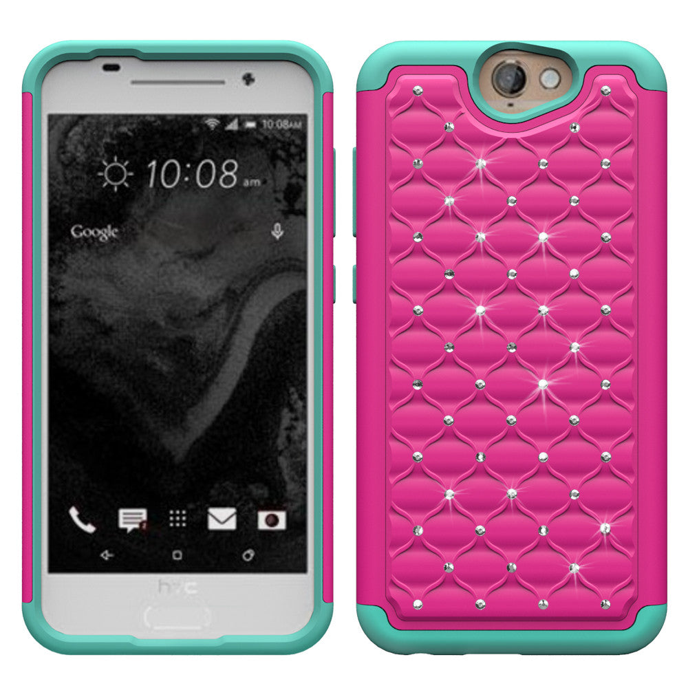 HTC One A9 Rhinestone Case - Hot Pink/Teal - www.coverlabusa.com