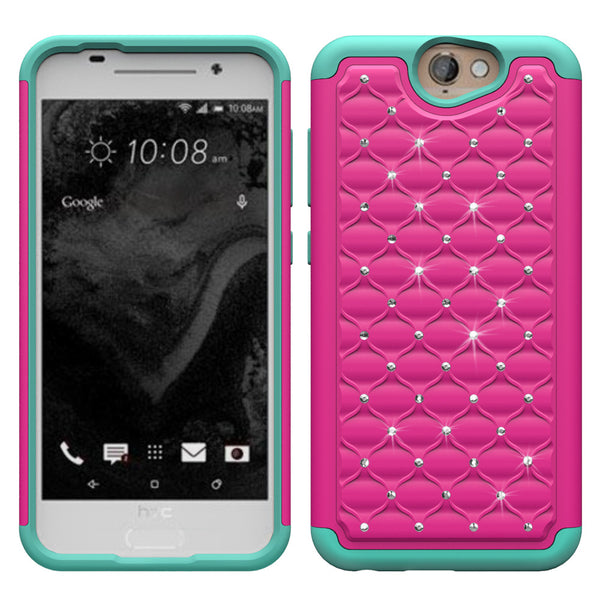 HTC One A9 Rhinestone Case - Hot Pink/Teal - www.coverlabusa.com