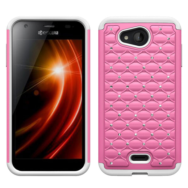 Kyocera Hydro Wave Rhinestone Case - pink/white - www.coverlabusa.com