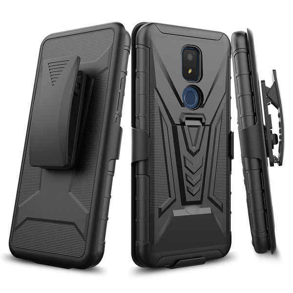 holster kickstand hyhrid phone case for cricket iocn 3 - black - www.coverlabusa.com