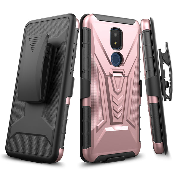 holster kickstand hyhrid phone case for cricket iocn 3 - rose gold - www.coverlabusa.com