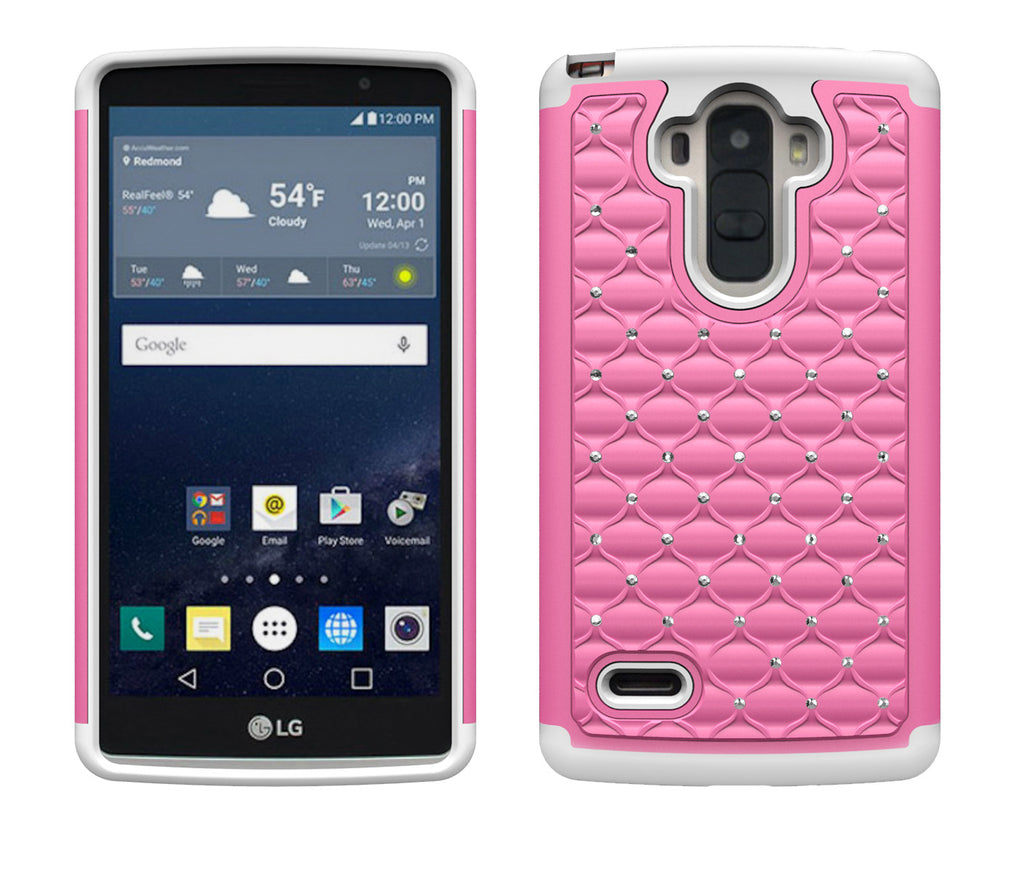 LG G Vista 2 Case, LG G Stylo Case diamond rhinestone - hot pink/white - www.coverlabusa.com