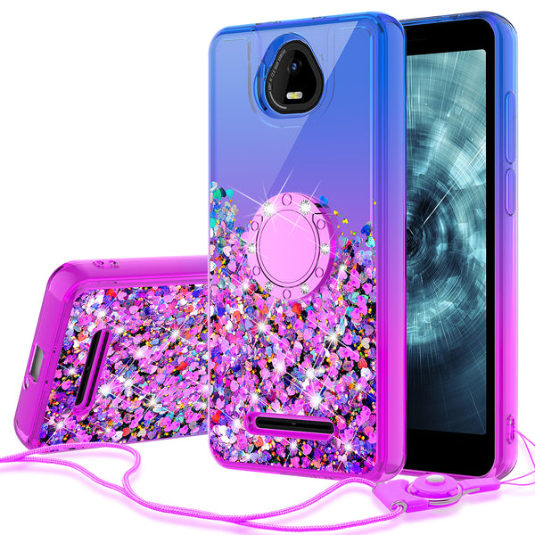 Glitter Phone Case Kickstand Compatible for Boost Schok Volt Case, SV55 Case,Ring Stand Liquid Floating Quicksand Bling Sparkle Protective Girls Women for Boost Schok Volt W/Temper Glass - (Blue/Purple Gradient)