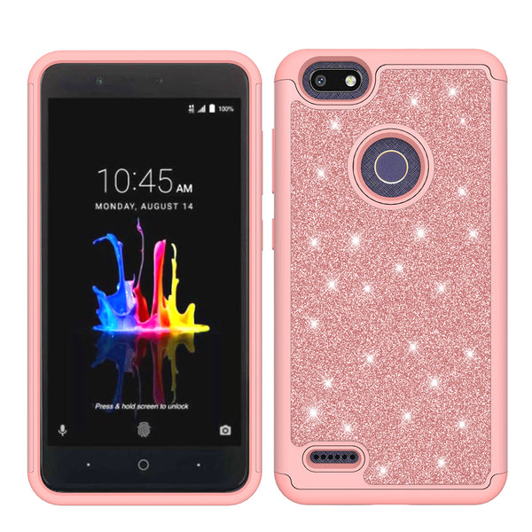 ZTE Blade X Glitter Hybrid Case - Rose Gold - www.coverlabusa.com