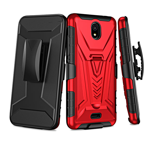 For Nokia C100 Case [Military Grade] Ring Car Mount Kickstand w/[Tempered Glass] Hybrid Hard PC Soft TPU Shockproof Protective Case - Red