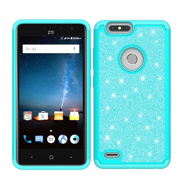 ZTE Sequoia Case, Blade Z Max, ZTE Z982 Glitter Bling Heavy Duty Shock Proof Hybrid Case with [HD Screen Protector] Dual Layer Protective Phone Case Cover for ZTE Sequoia, ZTE Blade Z Max, ZTE Z982 - Teal