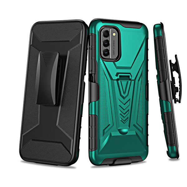 For Nokia G400 5G Case with Tempered Glass Screen Protector Heavy Duty Protective Phone Case,Built-in Kickstand Rugged Shockproof Protective Phone Case - Teal