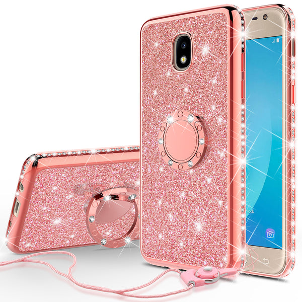 samsung galaxy j7 (2018) glitter bling fashion case - rose gold - www.coverlabusa.com