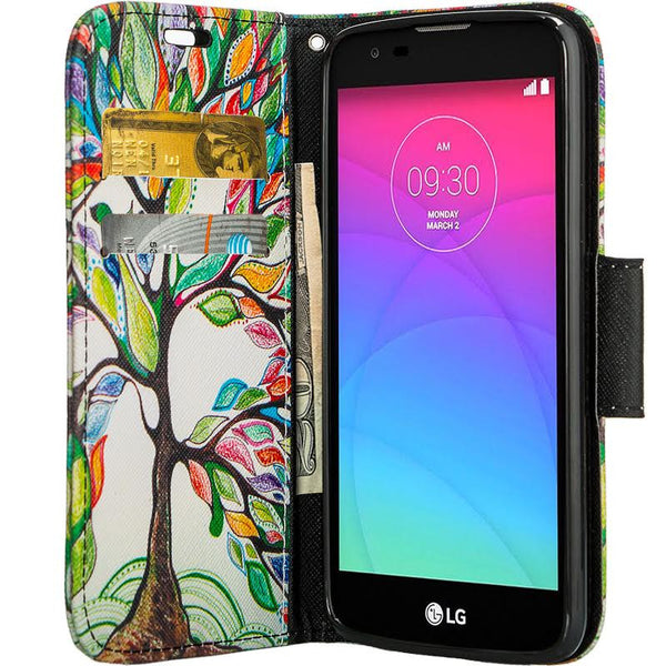 LG K10 Case / LG Premier LTE Wallet Case, Wrist Strap [Kickstand] Pu Leather Wallet Case with ID & Credit Card Slots - colorful tree www.coverlabusa.com