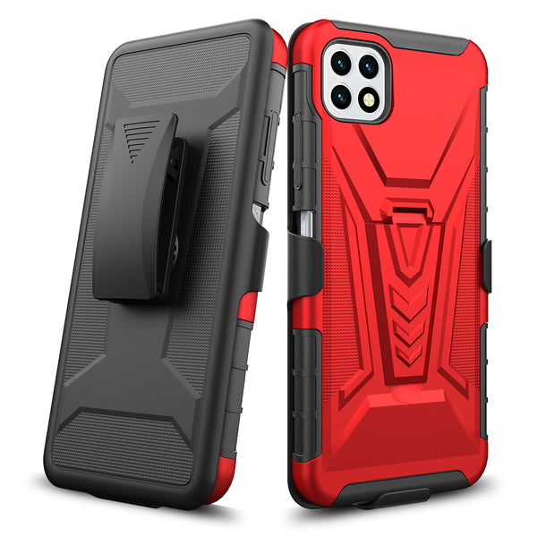 holster kickstand hyhrid phone case for boost celero 5g - red - www.coverlabusa.com